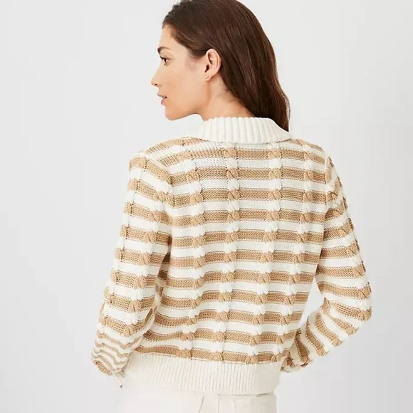 Ann Taylor Striped Cable Sweater - size L & NWT - Picture 2 of 9